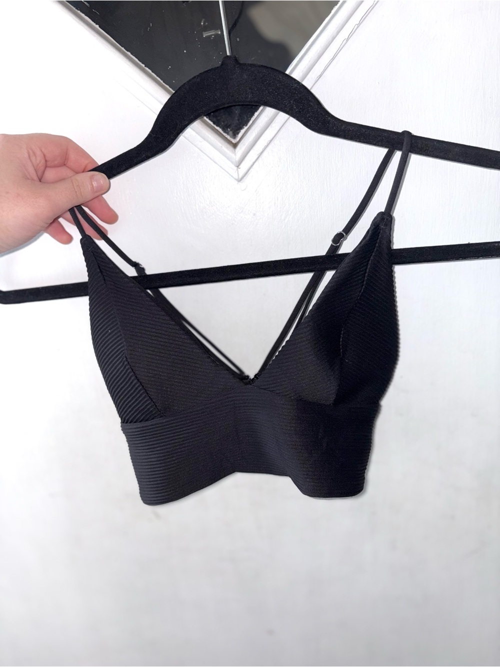 Black Ribbed Bikini Top with Adjustable Straps